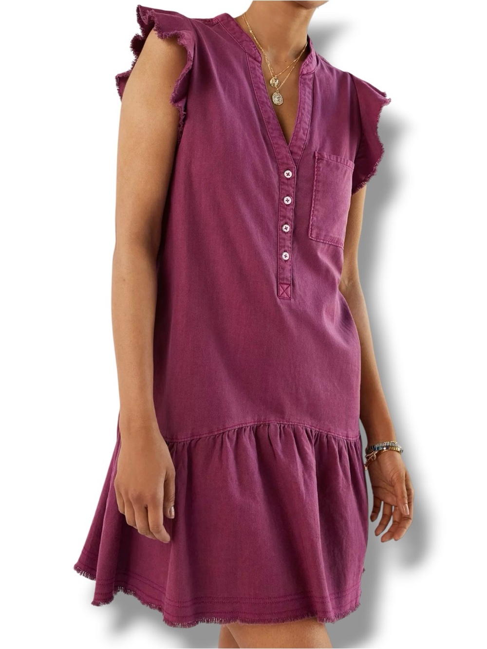 Anthropologie Plum Ruffle-Sleeve Mini Dress